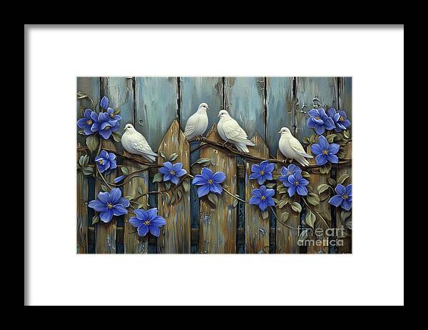 White Doves Framed Print featuring the painting Gathering Of The Doves by Tina LeCour