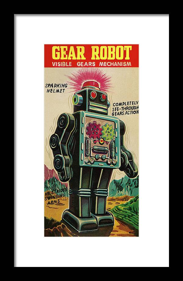 Vintage Toy Posters Framed Print featuring the drawing Gear Robot by Vintage Toy Posters