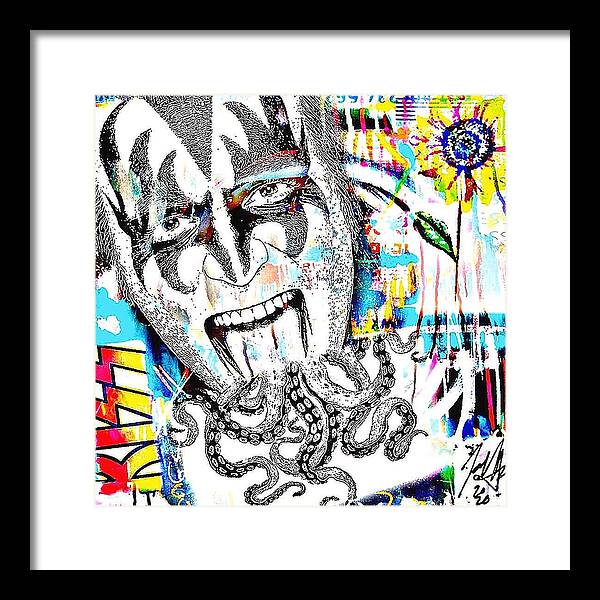 Kiss Framed Print featuring the mixed media Gene Simmons KISS my blue by Jayime Jean