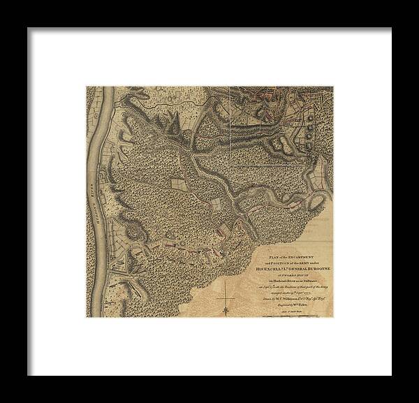Military Framed Print featuring the drawing General Burgoyne at Swords House on Hudson's River near Stillwater 1777 by Vintage Military Maps