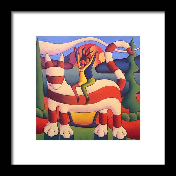Genetic Cat Framed Print featuring the painting Genetic Cat with figures by Alan Kenny