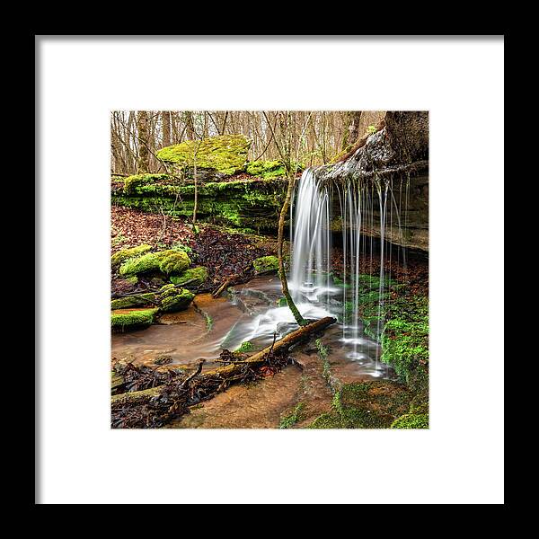 Arkansas Waterfall Framed Print featuring the photograph Gentle Waterfall Along Tea Kettle Falls Trail - Northwest Arkansas by Gregory Ballos