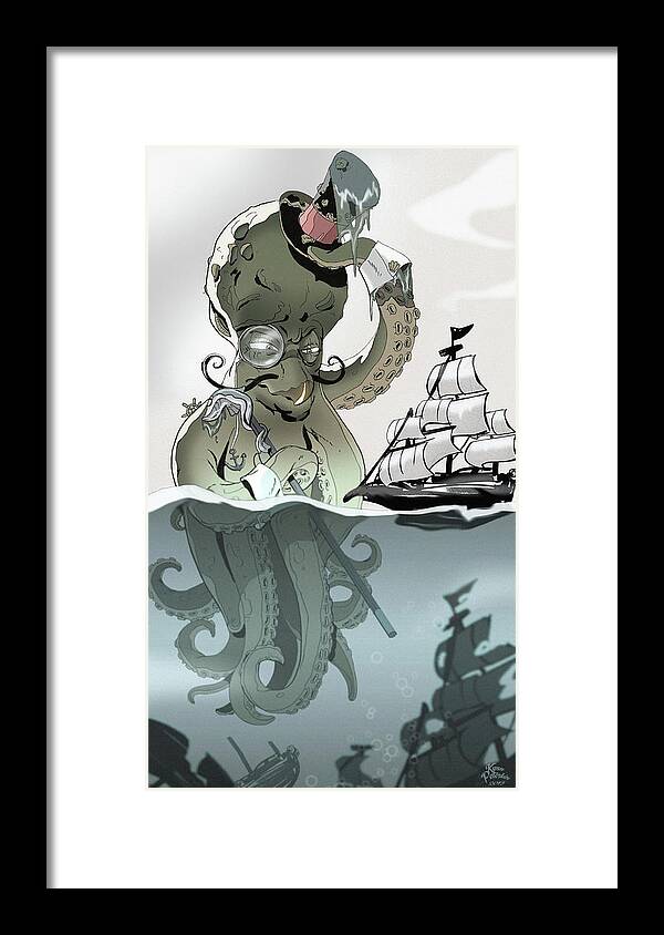 Kraken Framed Print featuring the digital art Gentleman Kraken by Kynn Peterkin