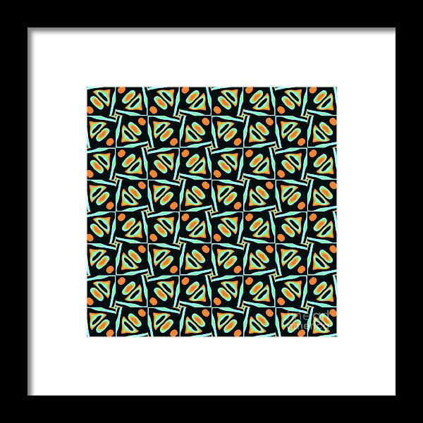 Patterns Framed Print featuring the digital art Geometric Designer Pattern 2703a - Orange Green Grey by Philip Preston