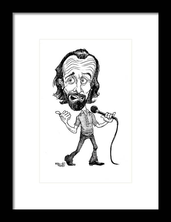 Cartoon Framed Print featuring the drawing George Carlin by Mike Scott