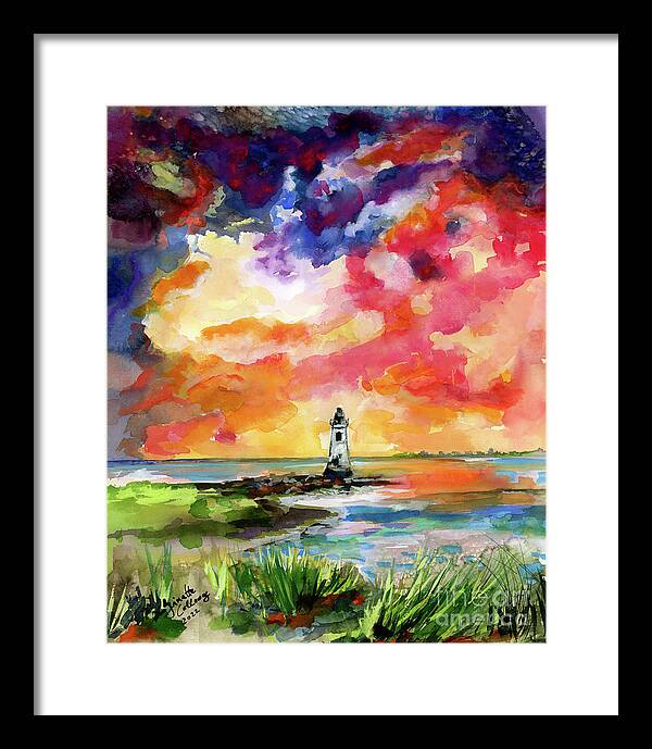 Georgia History Framed Print featuring the painting Georgia Cockspur Lighthouse sunrise by Ginette Callaway
