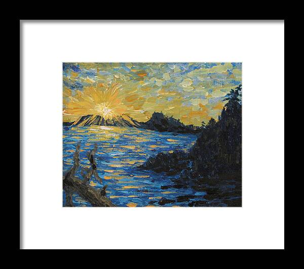 Blue Framed Print featuring the painting Georgian Bay Blue Sunset by Ian MacDonald