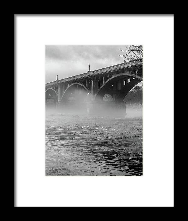 2022 Framed Print featuring the photograph Gervais Street Bridge - Foggy Day - BW by Charles Hite