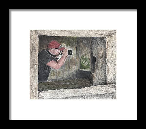 Taking A Picture Framed Print featuring the drawing Getting the Shot by Melodie Kantner