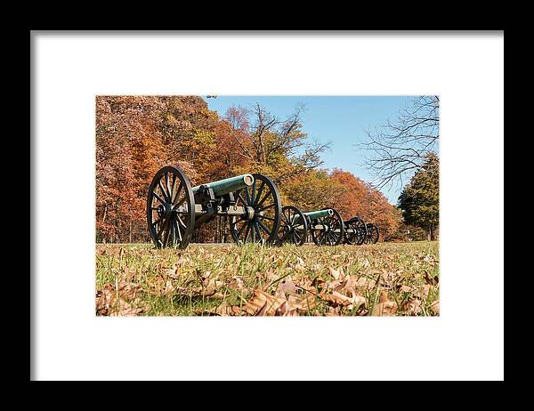 Autumn Framed Print featuring the photograph Gettysburg - Cannons in a Row by Liza Eckardt
