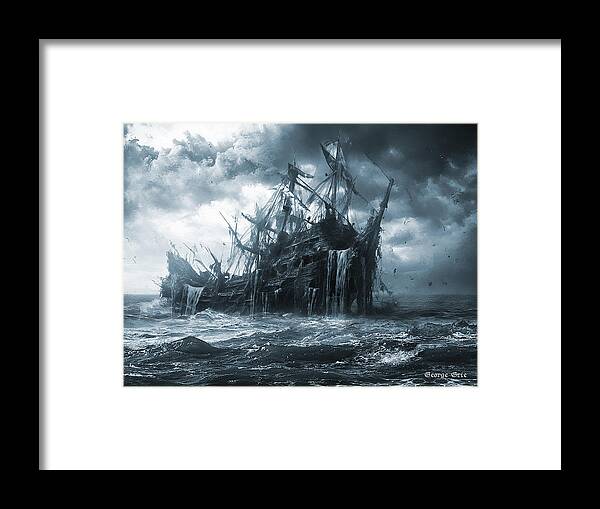 Ghost Ship Framed Print featuring the digital art Ghost ship series Phantom Voyage by George Grie