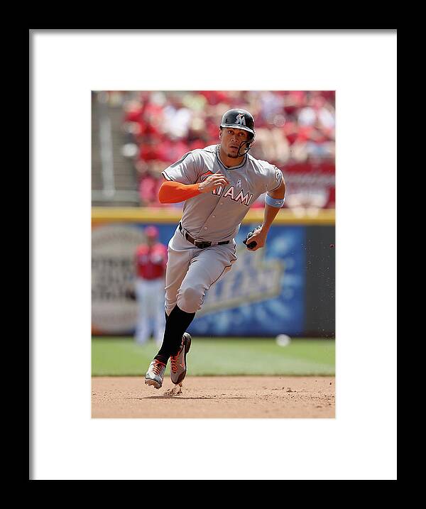 Great American Ball Park Framed Print featuring the photograph Giancarlo Stanton by Andy Lyons