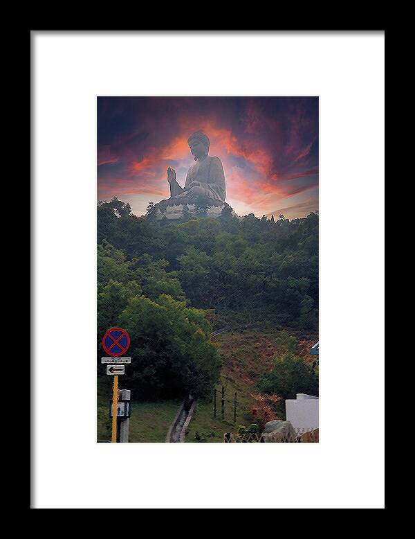 Hong Kong Framed Print featuring the digital art Giant Buddha by Geoff Jewett