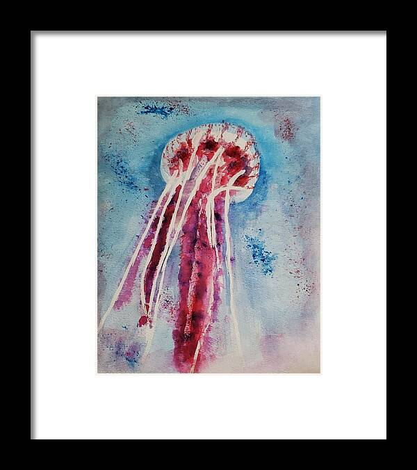 Abstract Aquatic Framed Print featuring the painting Giant Jellyfish Floating Along by Stacie Siemsen