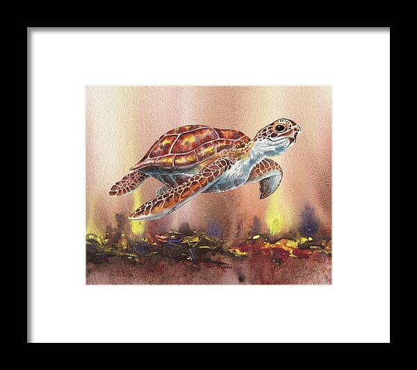 Giant Framed Print featuring the painting Giant Turtle Under The Sea Watercolor by Irina Sztukowski