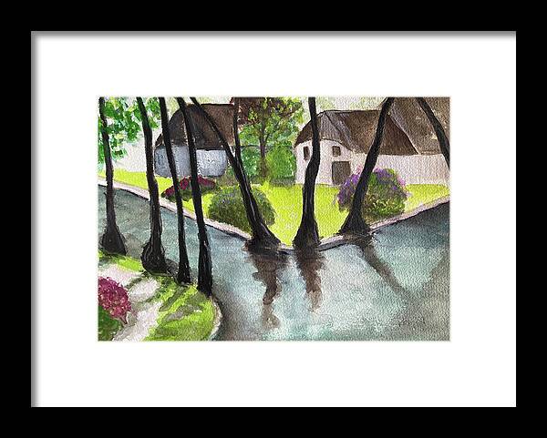 Netherlands Framed Print featuring the painting Giethoorn Netherlands Landscape by Roxy Rich