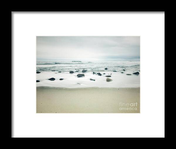 Mist Beach Stone Rocks Sand Spray Framed Print featuring the photograph Gifts from the Sea 1 by Raena Wilson