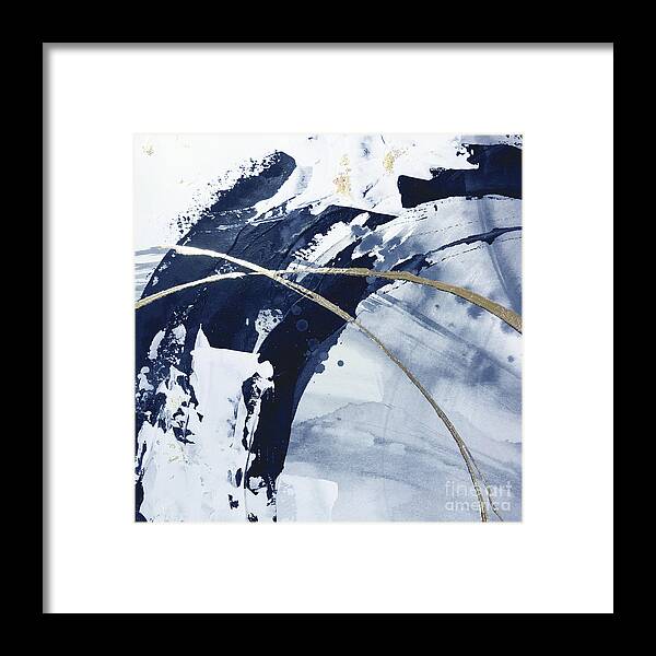 Original Watercolors Framed Print featuring the painting Gilded Arcs 2 - Navy by Chris Paschke