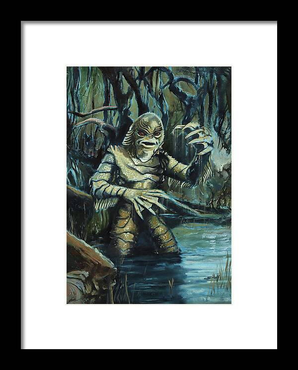 Gothic Framed Print featuring the painting Gill-Man - Creature from the Black Lagoon by Sv Bell