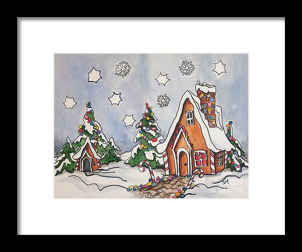 Ginger Bread Framed Print featuring the painting Gingerbread Christmas Scene by Sonia Mocnik