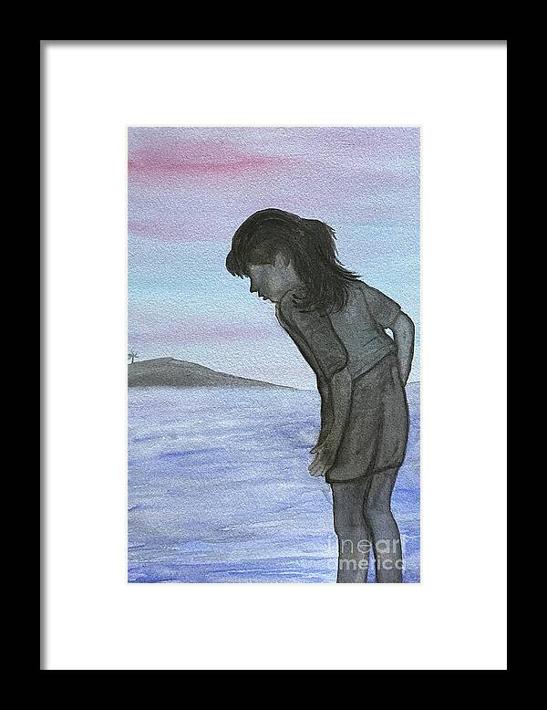 Silhouette Framed Print featuring the painting Girl at the Beach by Lisa Neuman