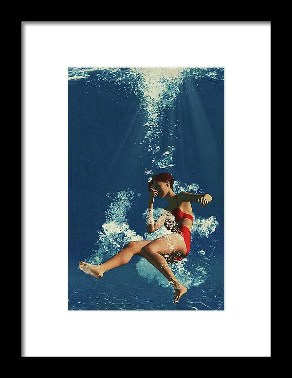 Water Framed Print featuring the digital art Girl Diving Into Water An Art Painting by Jan Keteleer