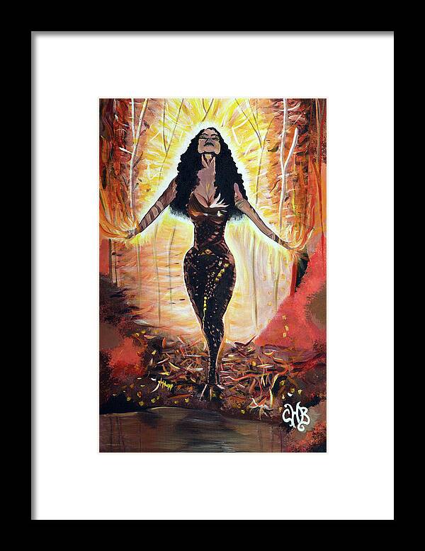 Fire Framed Print featuring the painting Girl on Fire by Chiquita Howard-Bostic