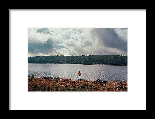 Elegant Framed Print featuring the photograph Girl on the bank of the dam by Vaclav Sonnek