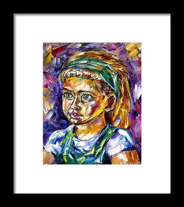 Girl Portrait Framed Print featuring the painting Girl With A Green Hair Band by Mirek Kuzniar