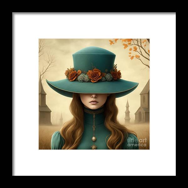Portrait Framed Print featuring the digital art Girl With A Green Hat - Portrait 1 by Philip Preston