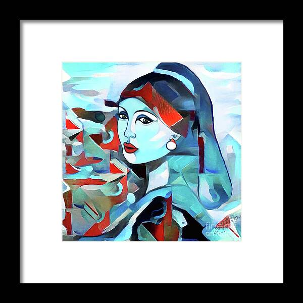 Figurative Art Framed Print featuring the digital art Girl with Pearl 002 by Stacey Mayer