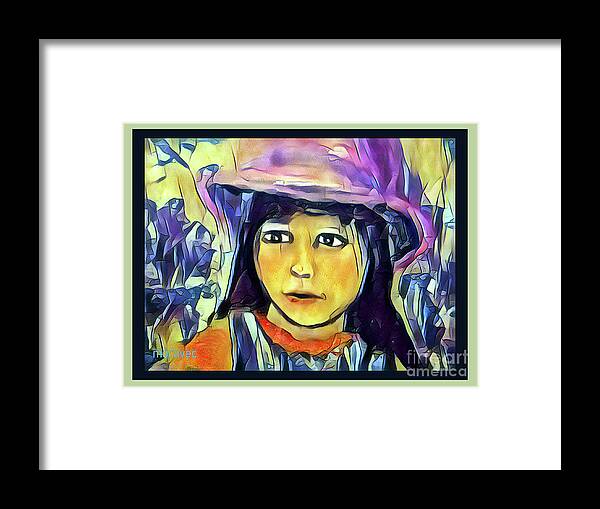  Framed Print featuring the pastel Girl with Purple Hat by Shirley Moravec