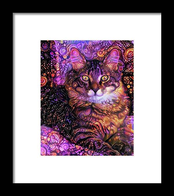 Maine Coon Cat Framed Print featuring the digital art Gizmo the Psychedelic Maine Coon Cat by Peggy Collins