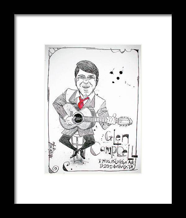  Framed Print featuring the drawing Glen Campbell by Phil Mckenney