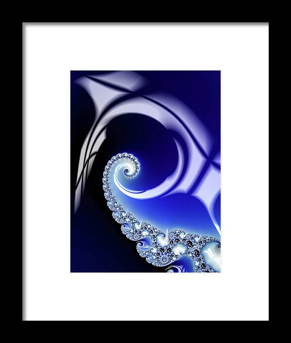 Fractal Framed Print featuring the digital art Glossy Fractal Art Blue and Black Spiral by Matthias Hauser