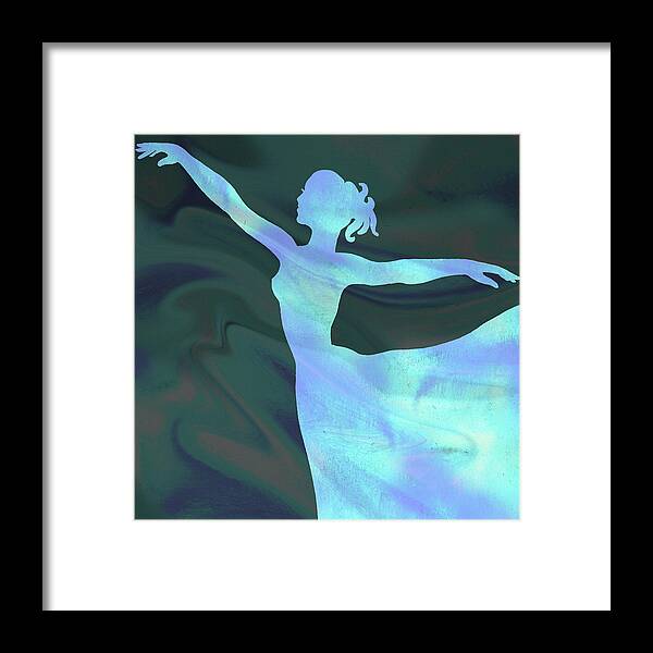 Ballerina Framed Print featuring the painting Glowing Blue Night Watercolor Ballerina Silhouette by Irina Sztukowski
