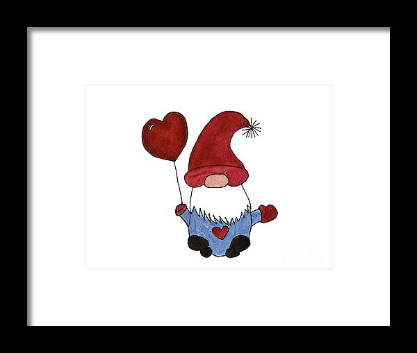 Valentine's Day Framed Print featuring the mixed media Gnome with Red Hat by Lisa Neuman