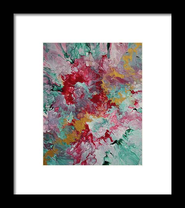 Pour Framed Print featuring the mixed media Gold and Rose by Aimee Bruno