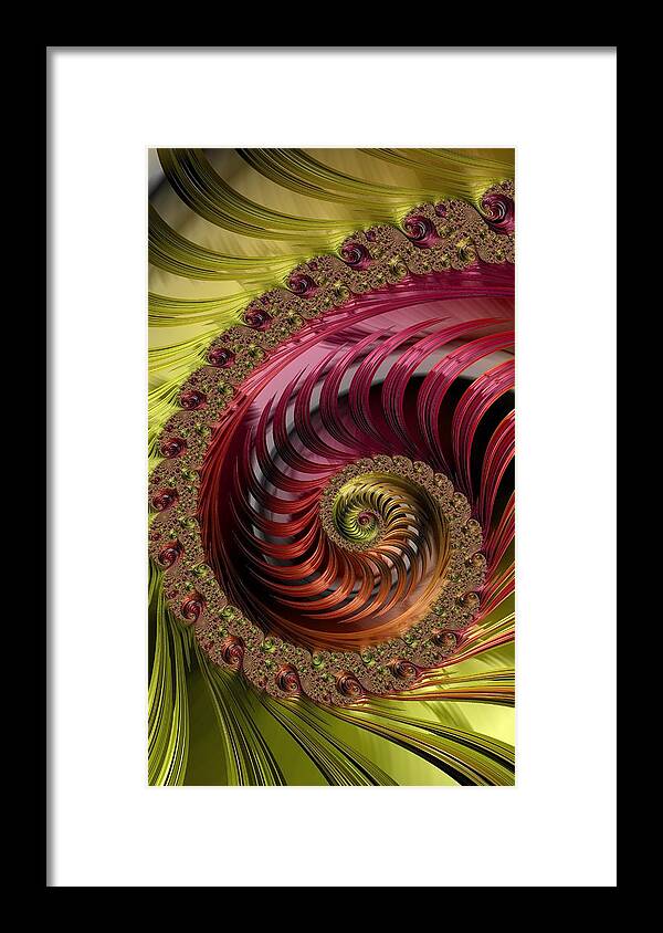 Gold Framed Print featuring the digital art Gold and Ruby Nautilus Shell Fractal by Shelli Fitzpatrick