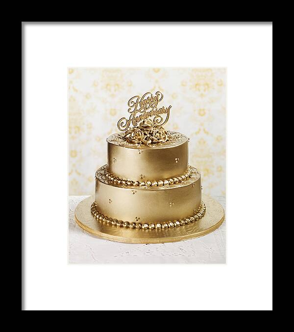 Aging Process Framed Print featuring the photograph Gold Anniversary Cake by Lauren Burke