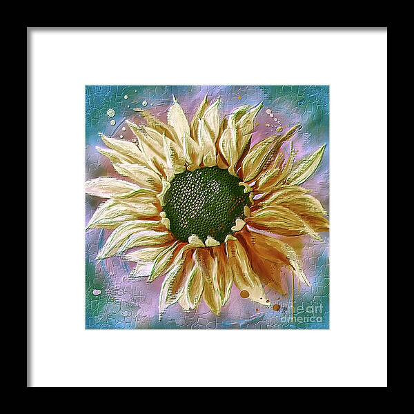 Sunflower Framed Print featuring the digital art Gold Sunflower Against Blue by Lois Bryan