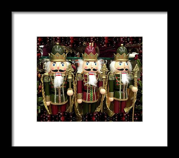 Nutcrackers Framed Print featuring the mixed media Golden Christmas Nutcrackers by Gravityx9 Designs