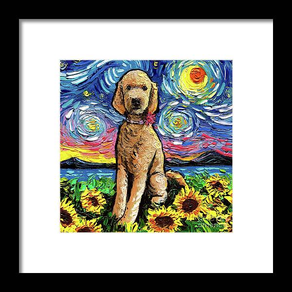 Golden Doodle Framed Print featuring the painting Golden Doodle Night 2 by Aja Trier