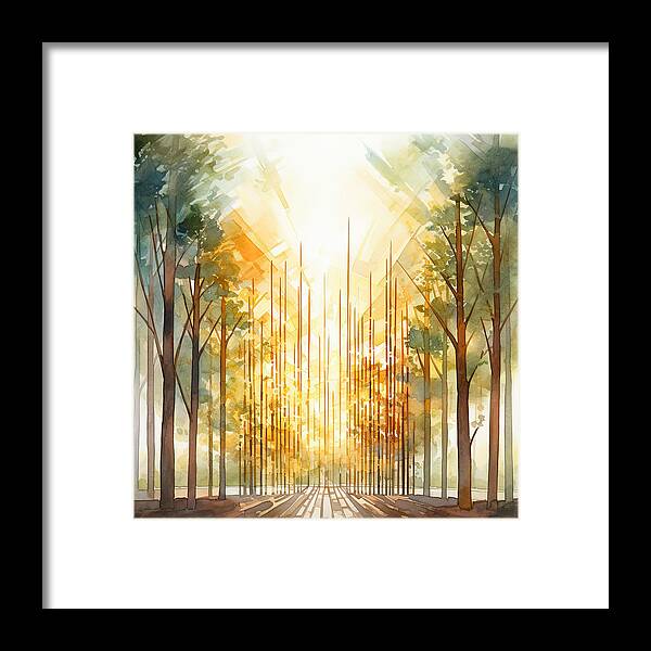 Line Art Framed Print featuring the painting Golden Escape - Modern Nature Art by Lourry Legarde