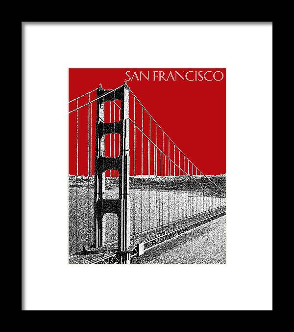 Architecture Framed Print featuring the digital art Golden gate Bridge - Dk Red by DB Artist