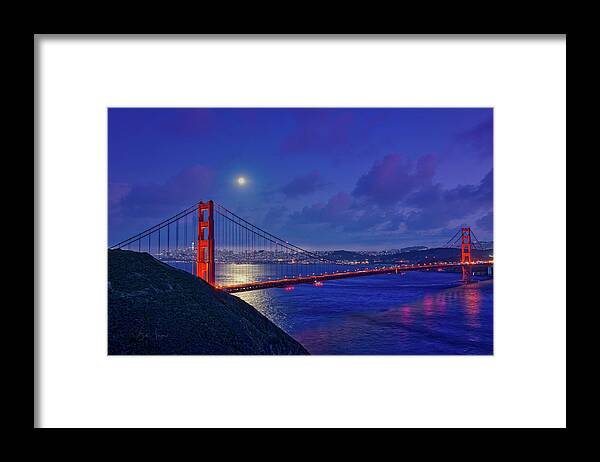 Night Framed Print featuring the photograph Golden Gate Reflections by Beth Sargent