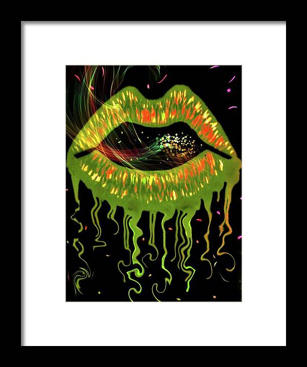 Gold Framed Print featuring the painting Golden Green Lips by Anna Adams