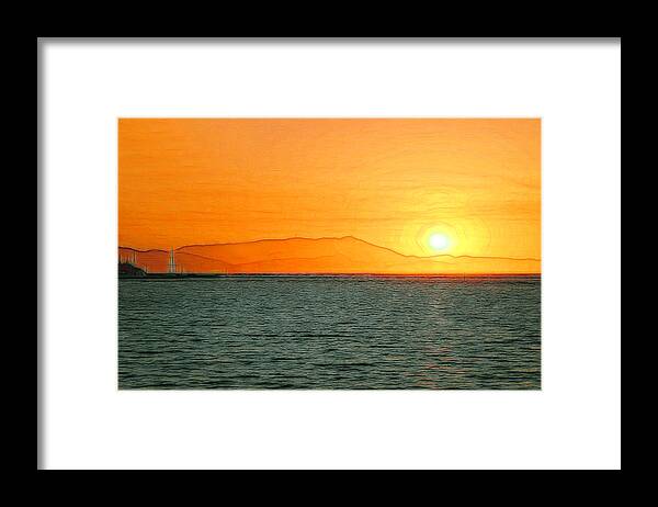 Sunset Framed Print featuring the photograph Golden Hour Across SF Bay Waters by Her Arts Desire