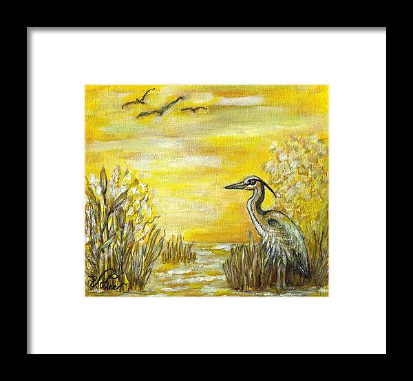 Golden Hour Framed Print featuring the painting Golden Hour Wading by VLee Watson