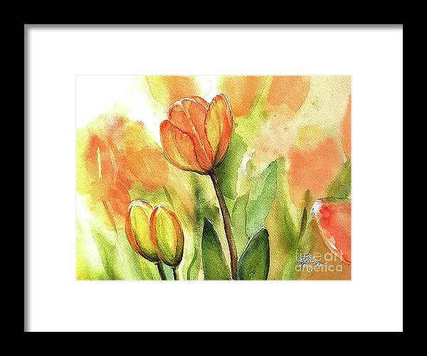 Tulips Framed Print featuring the painting Golden by Lucy Lemay
